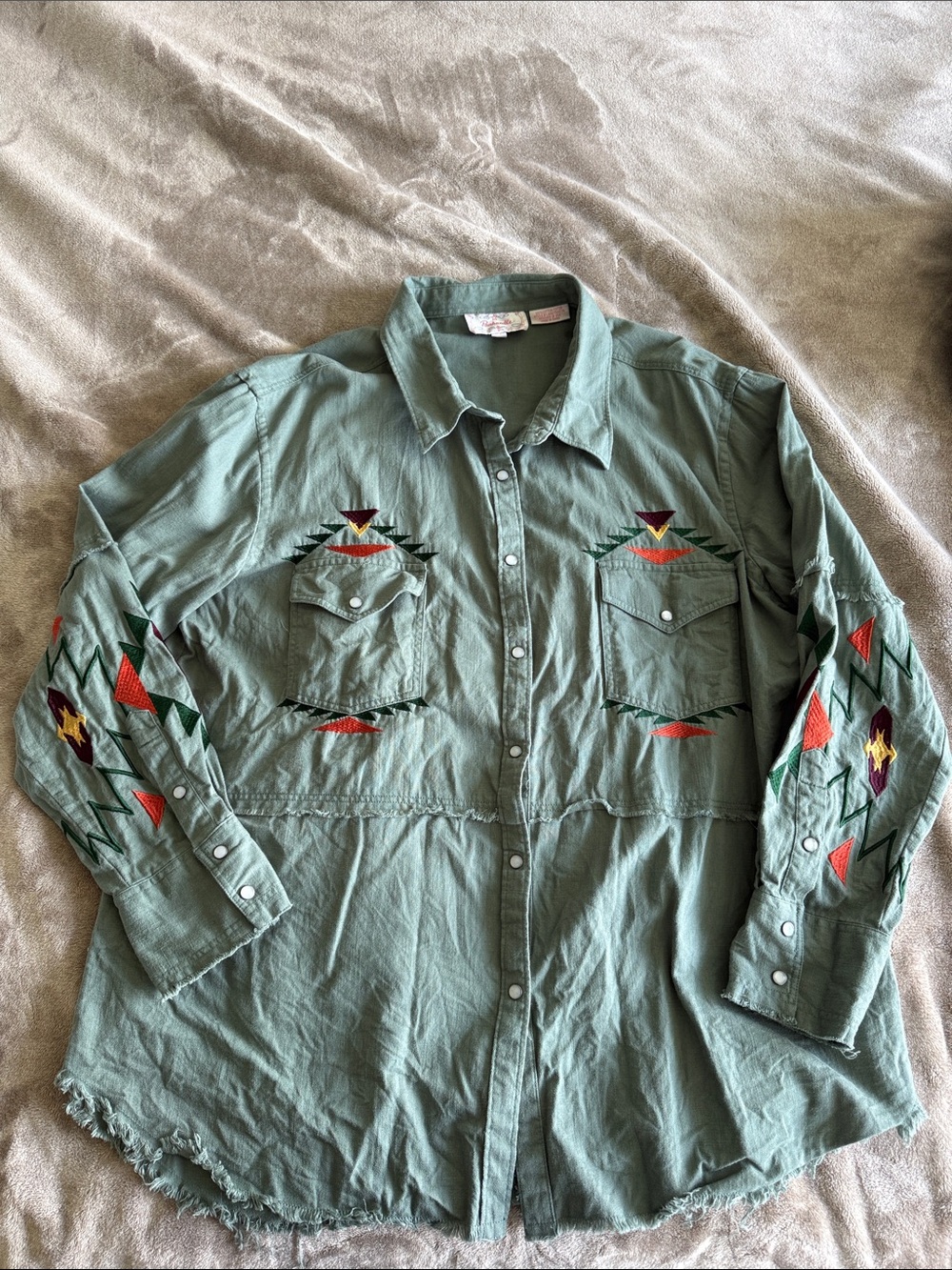 Panhandle Olive Green Embroidered Southwest Western Button-Down Shirt - XXLarge
